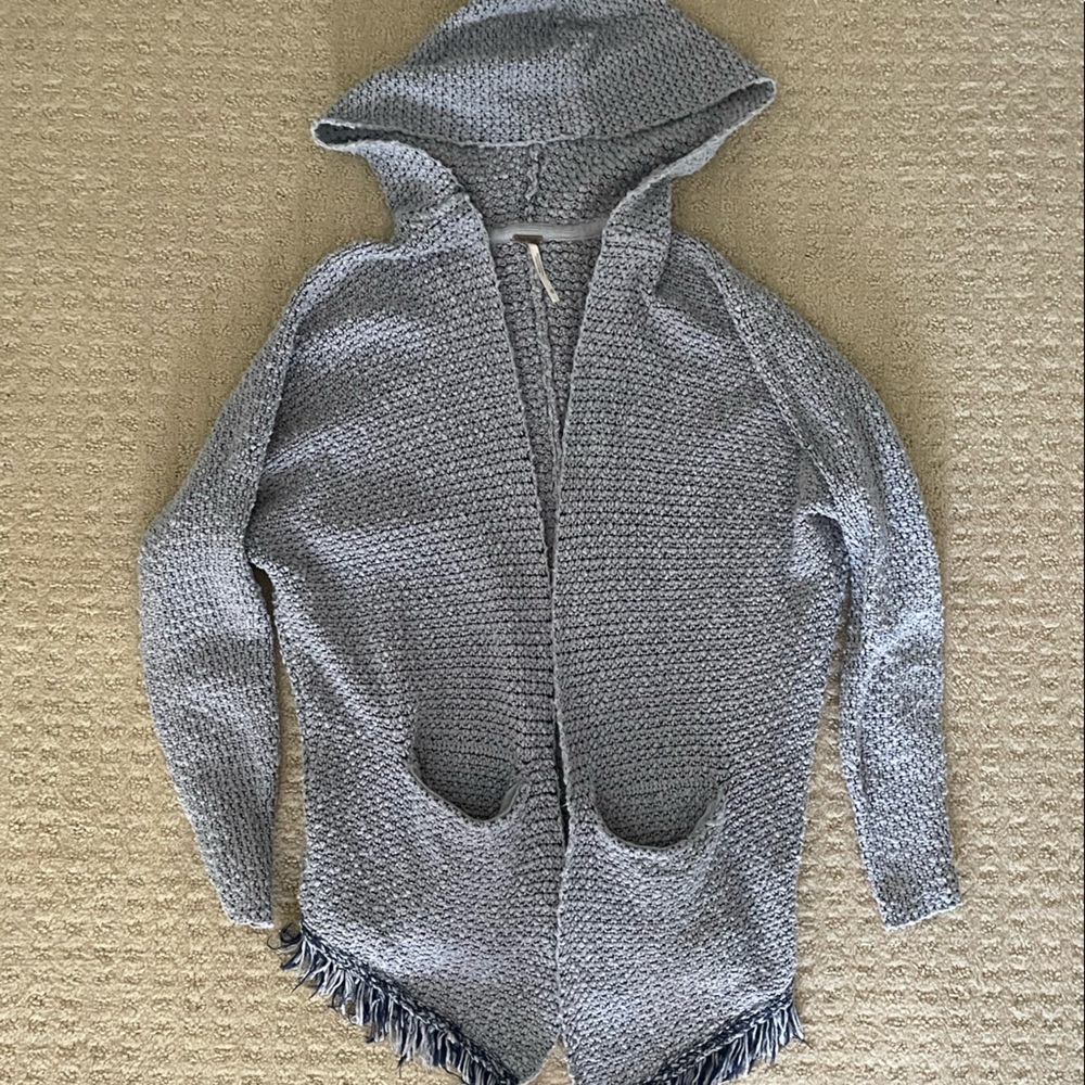 Free People open front hooded blue knit cardigan